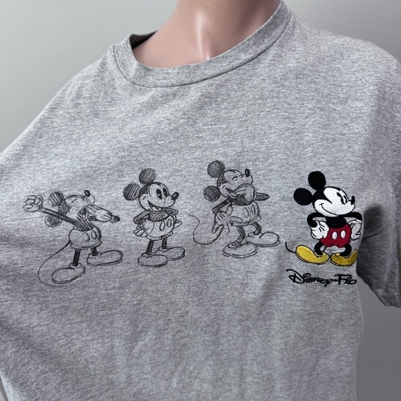Disney World Florida Mickey Mouse Gray Embroidered T-shirt Unisex XL Sketch - Picture 3 of 5